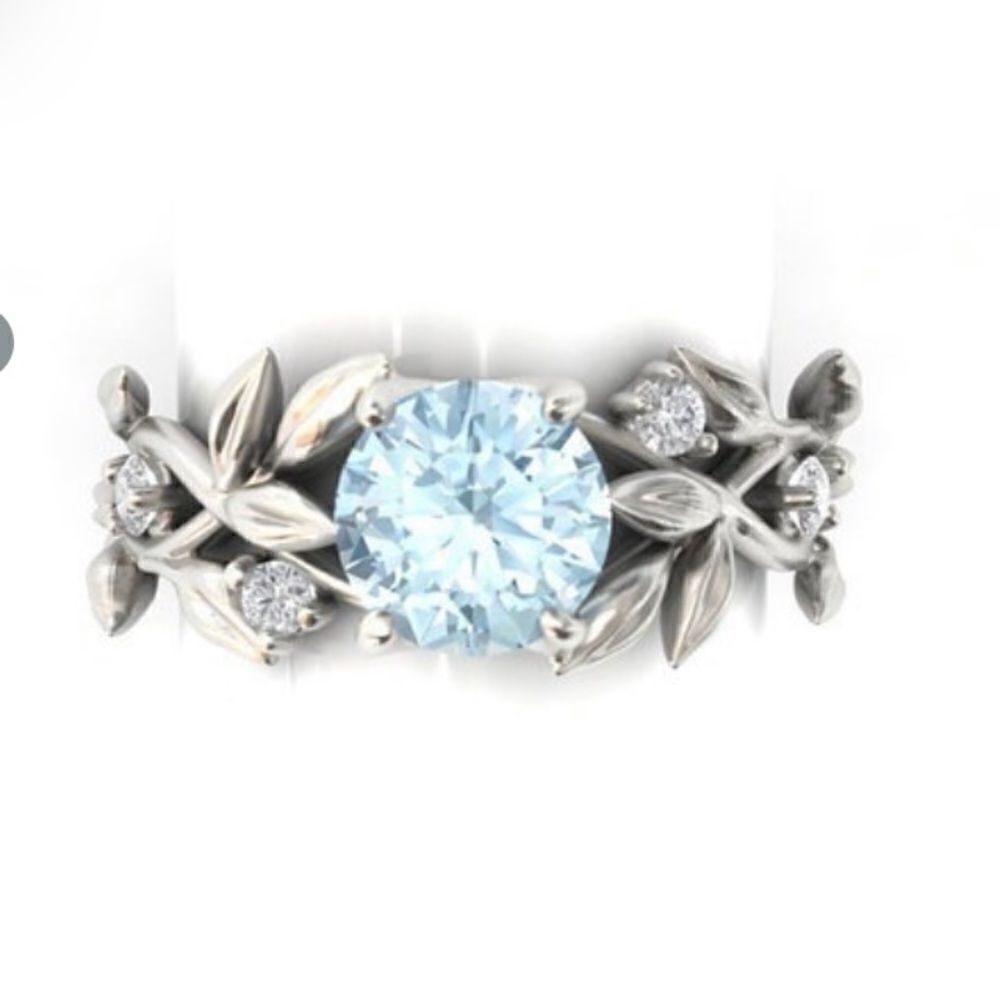 Silver Light Blue Stone Ring 7 - Picture 3 of 12